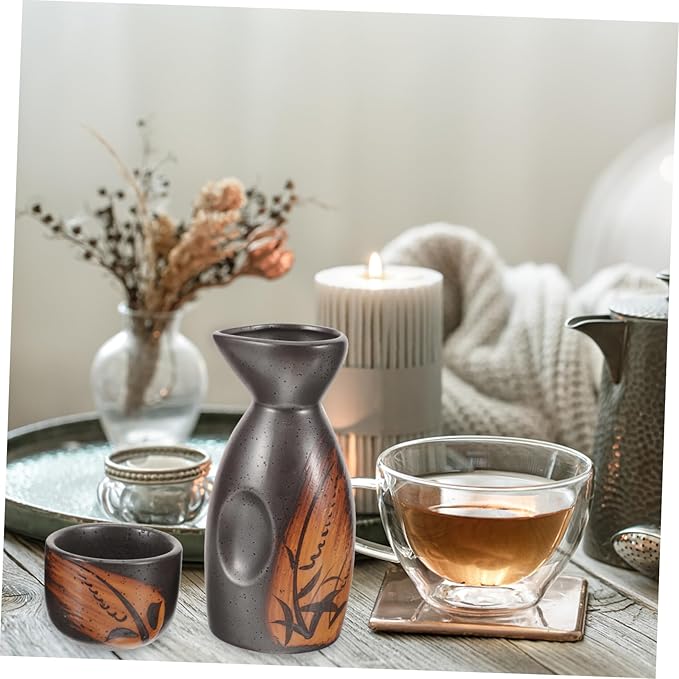 BESTYASH 1 Set Japanese Traditional Sake Set Ceramic Sake Pot and Cups for Home and Bar Use Elegant Design with Easy Pour Spout for Entertaining Guests and Special Occasions