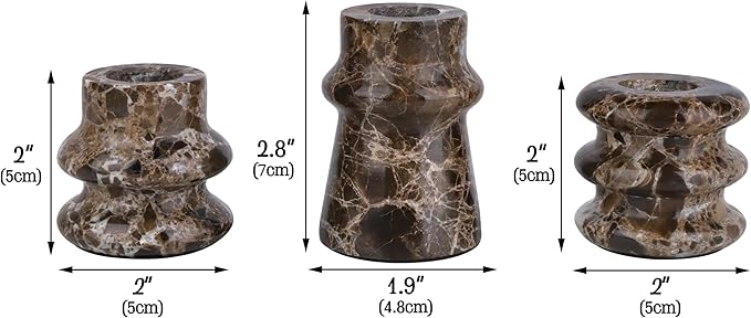 Vixdonos Marble Candle Holder Set of 3 Taper Candle Candlestick Mantle Candle Stand for Home Decor,Wedding,Party and Table Centerpieces(Brown)