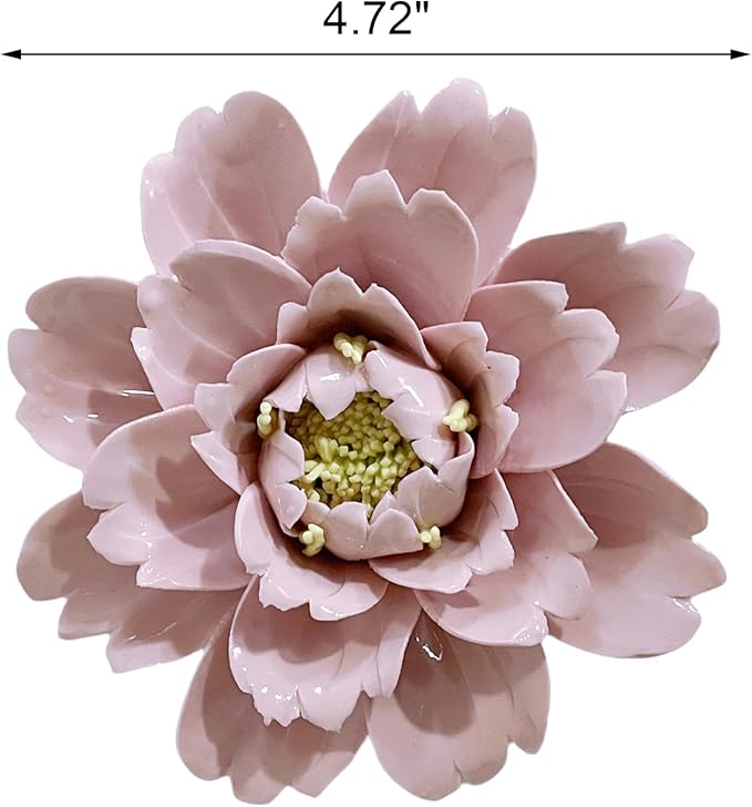 CEUYGT Handmade Ceramic Wall Flower Decor - Peony Home Wall Art, Perfect for Living Room, Bedroom, or Office Decoration Pink Peony 4.72"(Large)