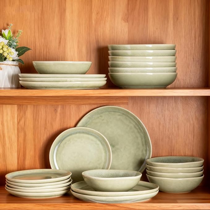 AmorArc Ceramic Dinnerware Sets,Handmade Reactive Glaze Stoneware Plates and Bowls Sets,Highly Scratch Resistant | Dishwasher & Microwave Safe Dishes Set,Service for 8 (24pc)