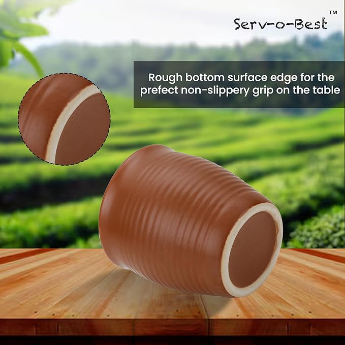 Handmade Cantaritos de Barro Ceramic Tea Cups Set – 6 Desi Kulhad Chai/ Coffee Cups (5 oz Capacity), Lead-Free, Dishwasher & Microwave Safe, Glazed, Glossy finish Clay Tea Cups/ kulhar/kullar - Brown