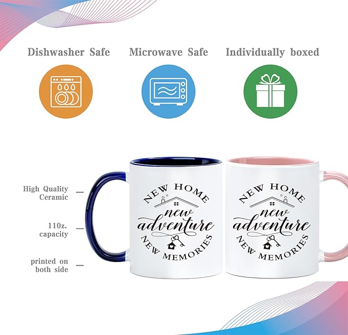 House Warming Gift Set for New Homeowners - Ceramic Adventure Memories Mug Pair (His & Hers), Unique Move-In Present for Couples, Women, Friends, Realtor Closing Gifts for Clients -64