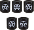 Mega Candles 5 pcs Ceramic White Pentacle Chime Ritual Spell Candle Holder - Black