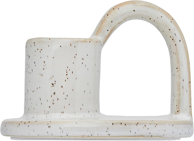 Ceramic Taper Candle Holders with Handle (Set of 2) – Tall Candlestick Holders for Table Decor Centerpieces, Rustic Home Décor, and Dinner Table Styling Glazed White