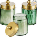 3 Pack Apothecary Jar Canisters Bathroom Vanity Organizer - Qtip Holder Storage Organizer Set Countertop Canister with Stainless Steel Lids &Cute Stickers for Qtips,Cotton Swabs,Makeup Sponges,Floss