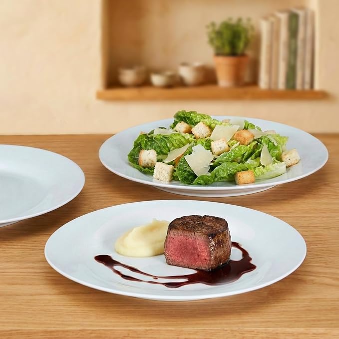 10.5" Round Dinner Plates Set of 4, White Ceramic Plates for Dinner, Salad, Appetizer & Dessert, Microwave, Dishwasher Safe Dinnerware for Kitchen, Perfect to Party Wedding Birthday & Christmas Dishes