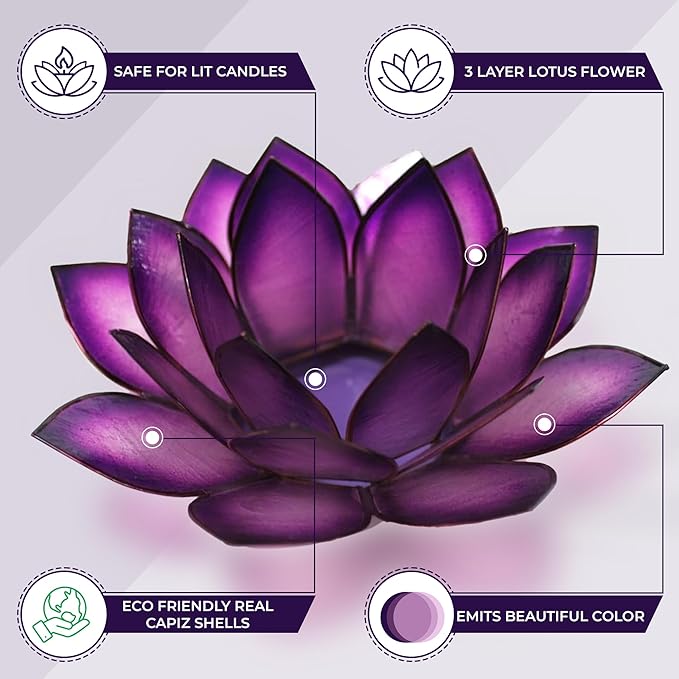 Om Gallery Capiz Shell Lotus Flower Decor Tealight Candle Holder for Serene Ambiance - Handmade Decorative Candle Holders for Meditation, Yoga, and Relaxation, Passion