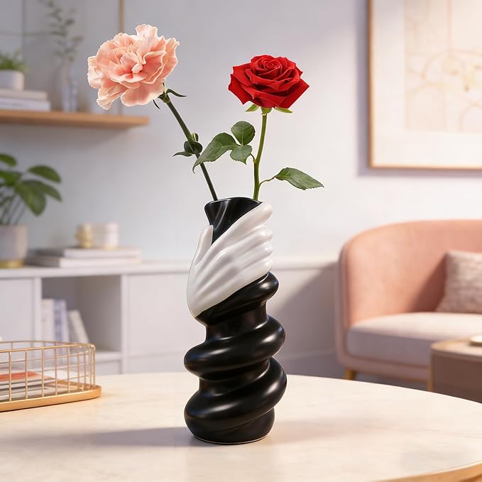Unique Vase - Artistic Ceramic Vase for Modern Home Decor, Handcrafted Table & Entryway Decor, Wabi Sabi & Nordic Style Aesthetic Home Decor Sculpture