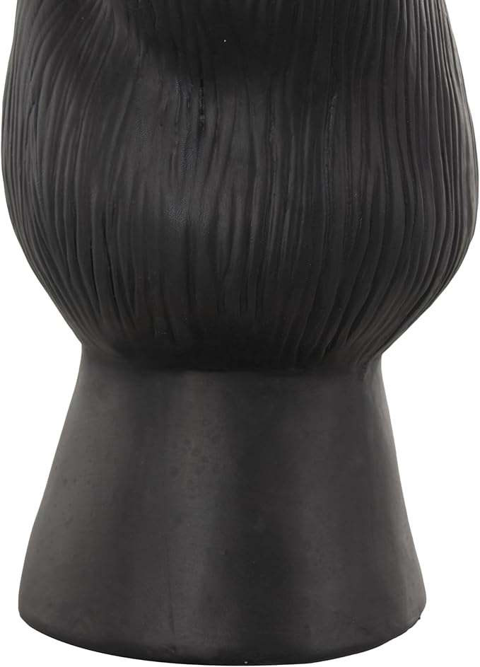Deco 79 Ceramic Abstract Floral Inspired Vase with Wavy Folded Rim and Linear Grooves, 8" x 7" x 11", Black