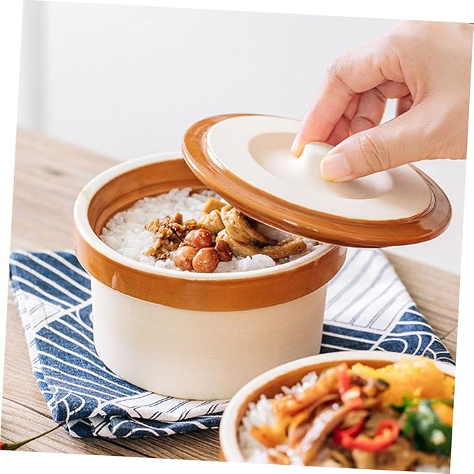 OUNONA Ceramic Stew Bowl with Lid Practical Pot for Rice Yogurt Fruits and Desserts Versatile Tableware for Home Use present