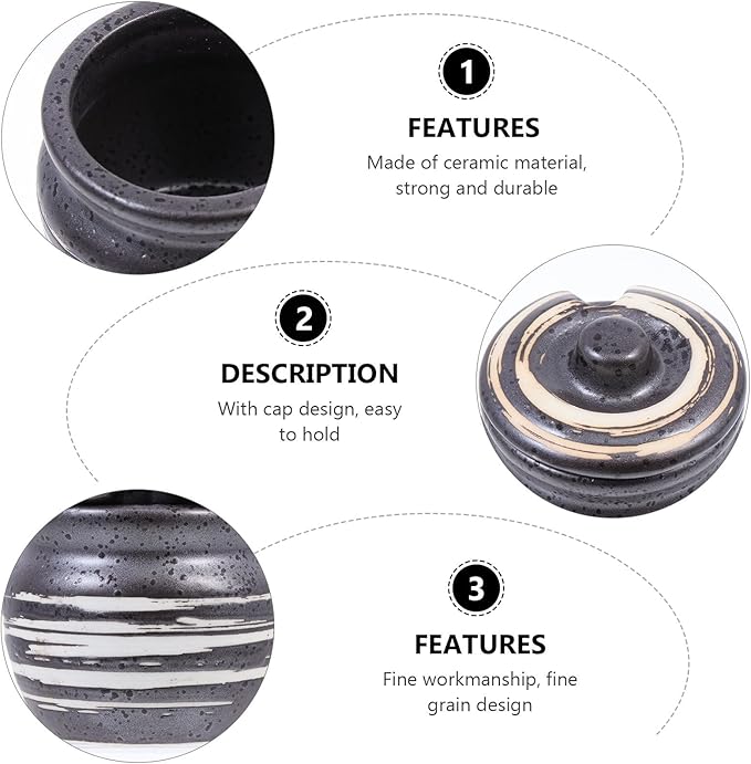 BETOOKY Ceramic Sushi Seasoning Pot and Mustard Condiment Pot Compact Black Ceramic Storage Jar for Asian Kitchen Dining and Sushi Serving