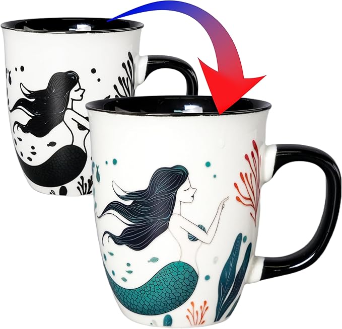 Color Changing Mermaid Coffee Mug 16oz - Ceramic Coffee Mug, Funny Ceramic Tea Cups for Home or Office, Mermaid Gifts for Mothers Day Christmas
