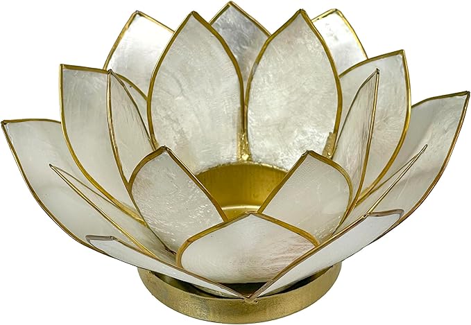 White Capiz Shell Lotus Flower Small Tealight Decorative Candle Holder Home Decor