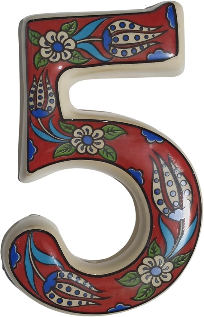 Large Ceramic Housewarming Sign Ceramic Address Plaque House Numbers Sign Door Personalized Coloured Decorative Hand Decoratede Housewarming Gifts Tulip Design 12 * 9 cm (Red, 5)