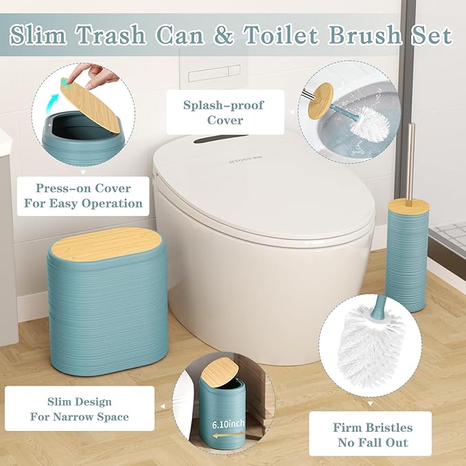 Light Blue Bathroom Set - 10PC Bathroom Accessories Set, Luxury Bathroom Accessory Set with Trash Can,Toilet Brush & 2 PC Soap Dispensers for Apartment Decor and Housewarming