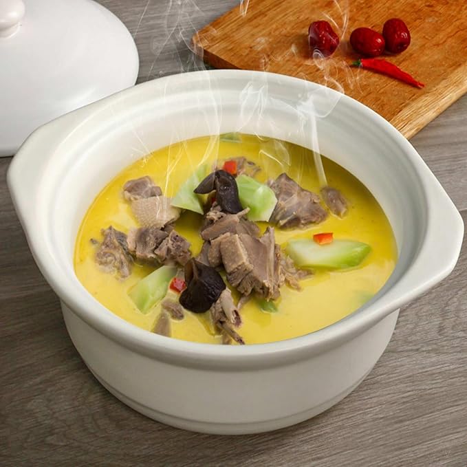 3.4 Quart White Ceramic Clay Pot for Cooking with Lid - Korean Stone Pot, Healthy No-Coating Earthenware Casserole, Family Soup Rice Hot Pot Cookware