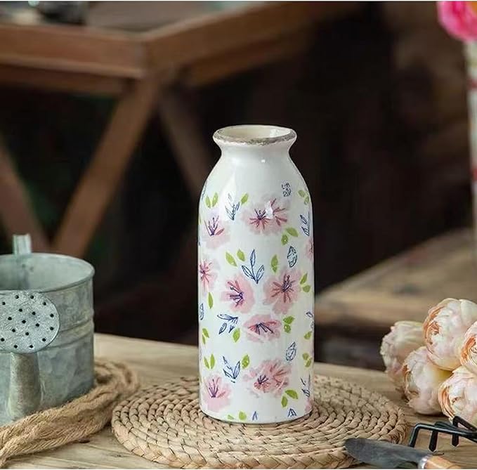 Vintage Ceramic Small Vase Rustic Farmhouse Vase Boho Vases Home Decoration for Your Kitchen Bedroom Office Bathroom & Shelf Centerpiece Table Decorative,Chinoiserie Vases 7.8 Inch