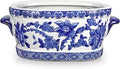 Blue and White Ceramic Planter Pot – Vintage Floral Oval Cachepot Vase for Indoor Plants, Flowers & Succulents – Glazed Chinese Porcelain Style Decorative Bowl – 7.4" Size – No Drainage