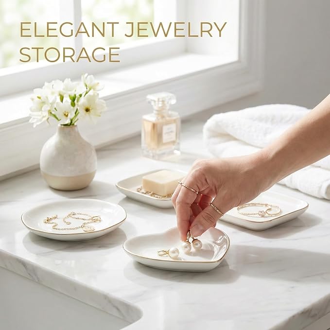 12 Pcs Ceramic Jewelry Tray Set, 4.5in Ring Dish Trinket Dish Organizer, Decorative Soap Dish Vanity Tray for Women Wedding Bridesmaid Birthday Gifts