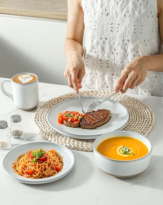 Hasense Ceramic Dessert Plates Set – 8 Inch Premium Proclaim Dishes, 4 Piece Greyish White Plates Set Ideal for Serving Dessert, Snack or Vegetable, Dishwasher Safe and Microwave Safe for Daily Dining