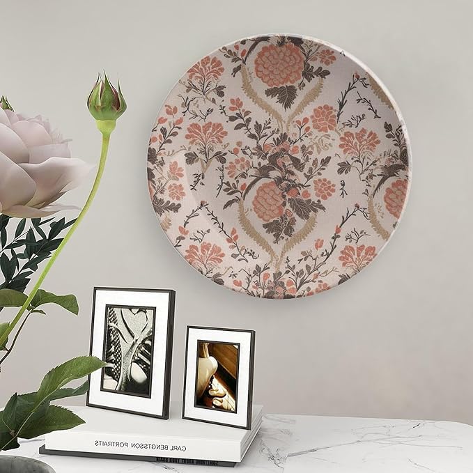 France Toile Garden Rosewood Ceramic Decorative Plate Decor for Wedding Farmhouse Display Personalized Halloween Idea Gifts Dinner Plates Including Bracket And Special Hook, Multi Sizes by Choosing
