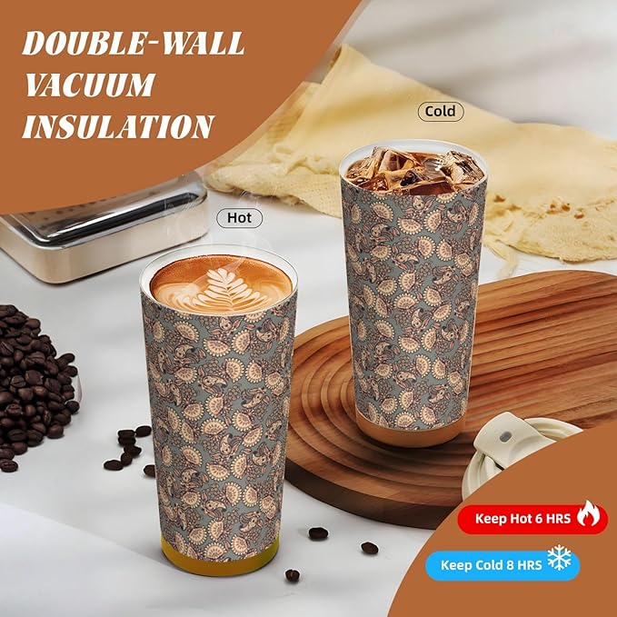 Asian Style Floral for Travel Coffee Mug 100% Leakproof 316 Stainless Steel Vacuum Insulated Tumbler with Lid and Straw for Water, Iced Tea or Coffee, Smoothie and More