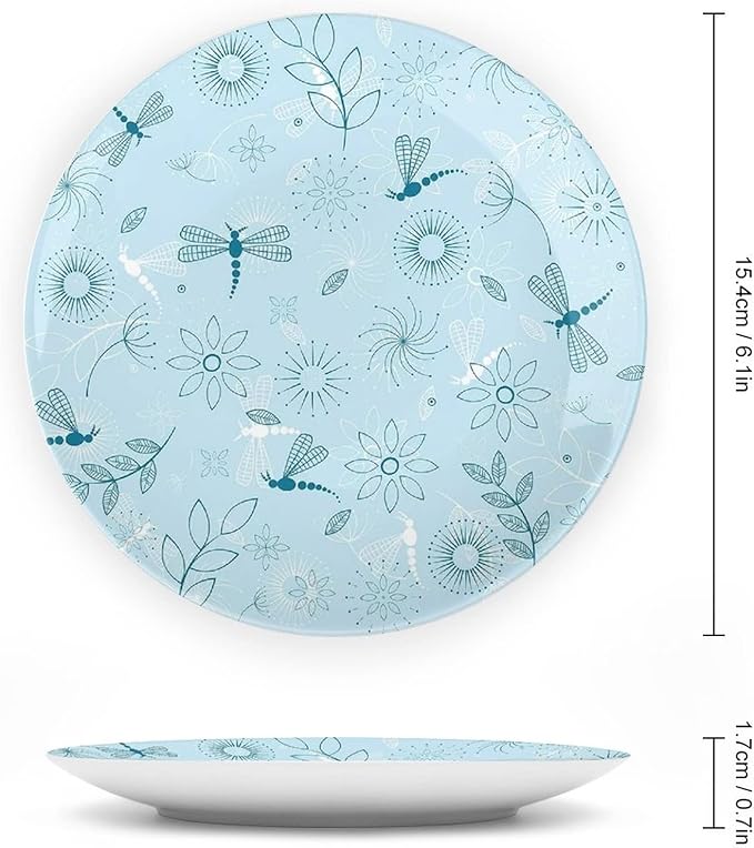 XISUNYA 7 Inch Decorative Plate, Dragonfly Dinner Plate, Bugs Leaves Branches Flowers Dandelions Abstract Art Print Ceramic Wall Hanging for Home & Office Wall Hanging Decor