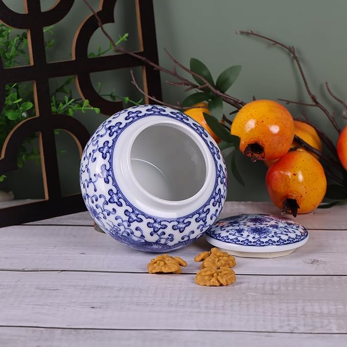Traditional Chinoiserie Round Ginger Jars Blue and White Porcelain Series Ceramic Storage Jars with Sealed Lids,for Home/Kitchen/Dining Table Decoration (Oriental Dragon Jar)