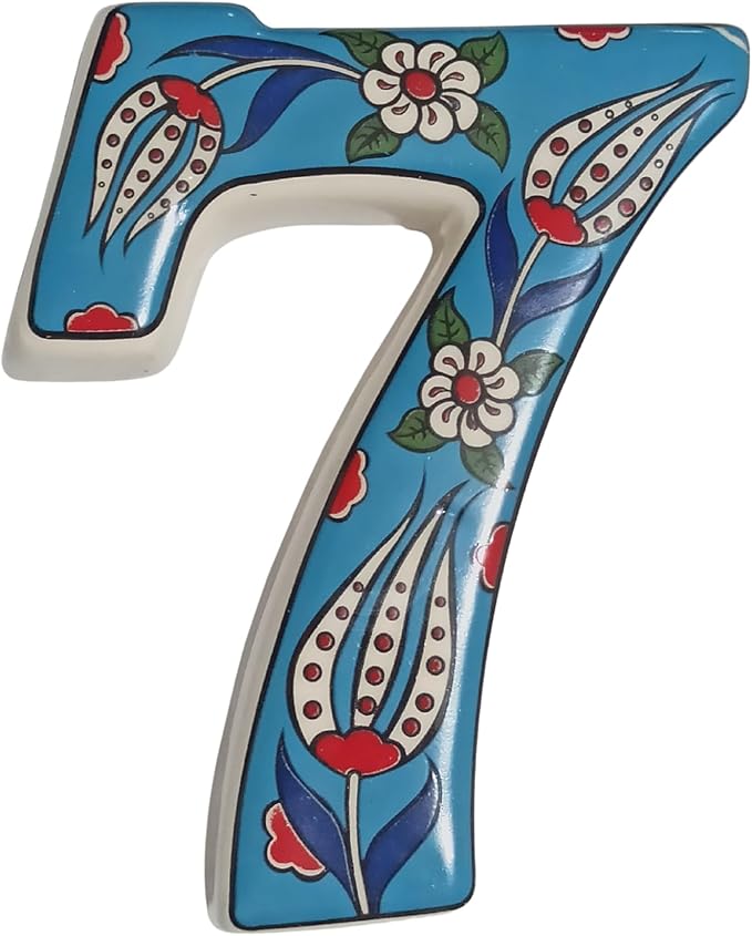 Large Ceramic Housewarming Sign Ceramic Address Plaque House Numbers Sign Door Personalized Coloured Decorative Hand Decoratede Housewarming Gifts Tulip Design 12 * 9 cm (Turquoise, 7)