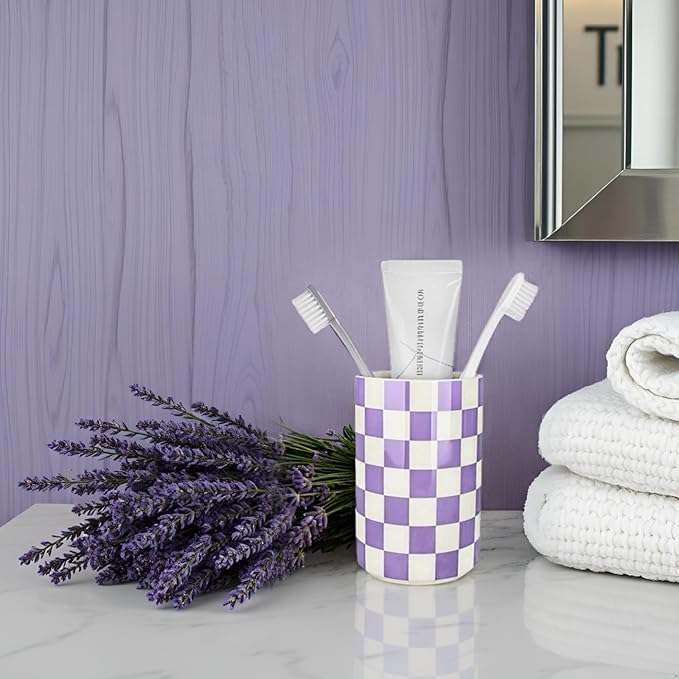 Ceramic Toothbrush Holder, Purple Tooth Brush Holders for Bathrooms, Lavender Bathroom Accessories, Modern Cute Tooth Brush Tumbler/Cup, Toothbrushes Toothpaste Storage Dispenser for Countertop