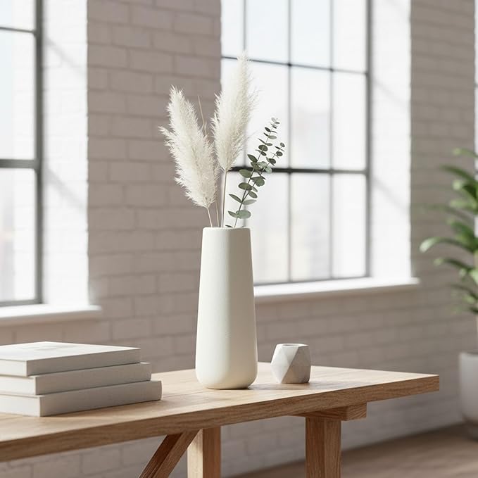 Tall White Bud Vases for Flowers, 11 Inch Large Flower Vase Wedding Gifts for Living Room Floor, Modern Farmhouse, Plants, Bathroom, Table, Roses, Entryway, Shelf, Kitchen, Coffee Home Decor (White)