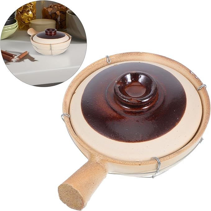 Earthenware Clay Pot 0.5l with Lid and Wire Handle Korean Stone Pot for Cooking Bibimbap Chinese-style Clay Casserole for Stove Use and Home Dining