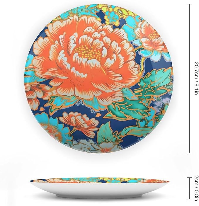 Chinoiserie Peony Floral Plates Ceramic for Display Chinoiserie Peony Floral Household Table Supplies Farmhouse Festival Holiday Party Decorations Custom Gifts for Men Women Wedding, 6", 7", 9", 10"