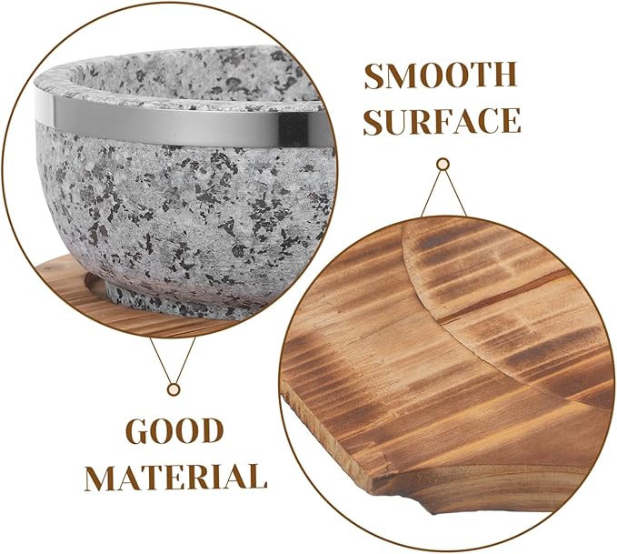 STOBAZA Korean Stone Pot Bowl Bibimbap Bowl Soup Stone for Hot Pot Carbonized Wood Trivet