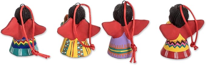 NOVICA Artisan Handmade Ceramic Ornaments Unique Central American Set of 4 Assorted Guatemala Holiday Decor Christmas Angel [ 3.5in H x 2.4in W x 1.8in D Bag 7in L x 5.5in W] ' Angels' Set of 4