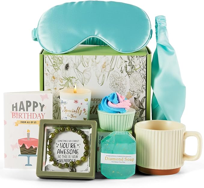 Mug Gift Birthday Gifts Set for Women, Spa Baskets Gift Box Unique Happy Birthday Gifts Ideas for Women Mom Her Friend Sister Wife Daughter Girlfriend Coworker, Ceramic Mug 12 OZ (Blue)
