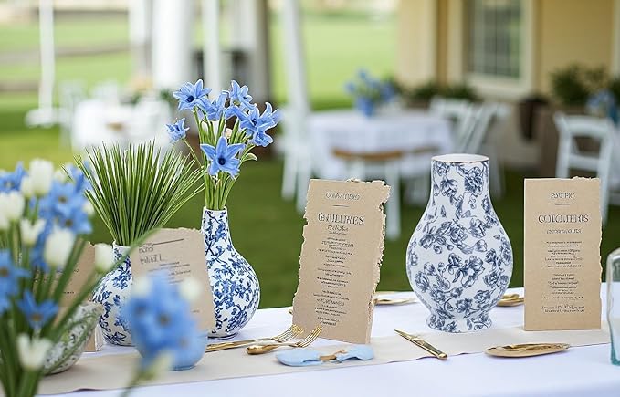 9in Blue and White Chinoiserie vase - Vintage Ceramic Flower vase with Antique Design, Perfect for centerpieces or Kitchen Accents.Chinoiserie Porcelain Decor