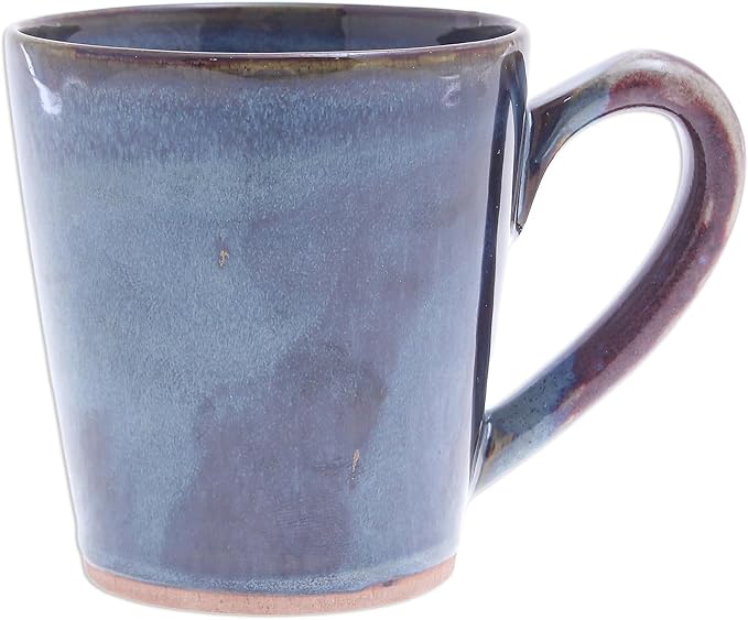 NOVICA Artisan Handmade Ceramic Mug Blue Red Thailand Tableware Dinnerware Cups [3.9in H x 5.5in W x 3.7in D 13 Oz.] 'Shoreline'