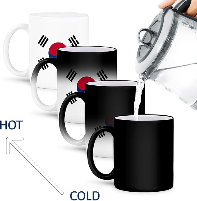 3dRose Flag of South Korea - Korean white red blue taegeuk circle black trigrams - Taiji Yinyang Taegeukgi 11oz Magic Transforming Mug