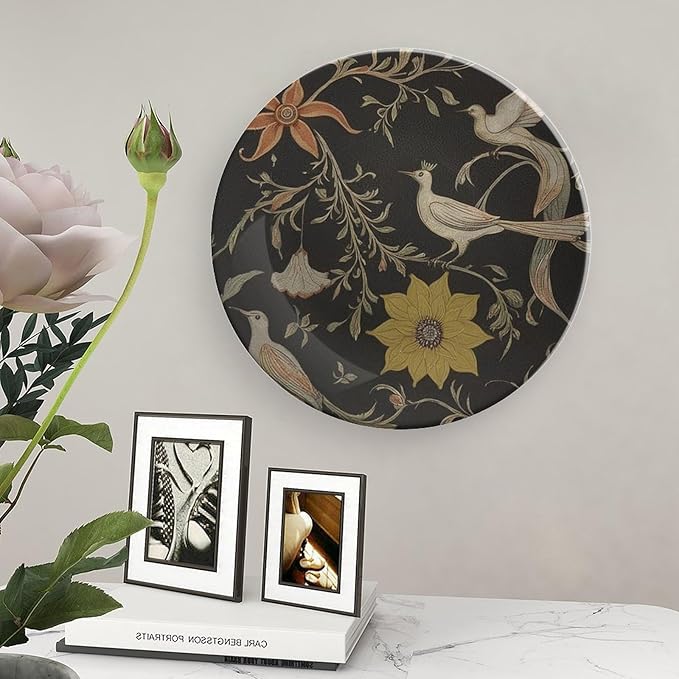 Decorative Plate Flowers And Birds Personalized Decor for Office Kitchen Home Club Wall Decorative Plate with Vertical Stand, Multi Sizes by Choosing, Gifts for Men Women