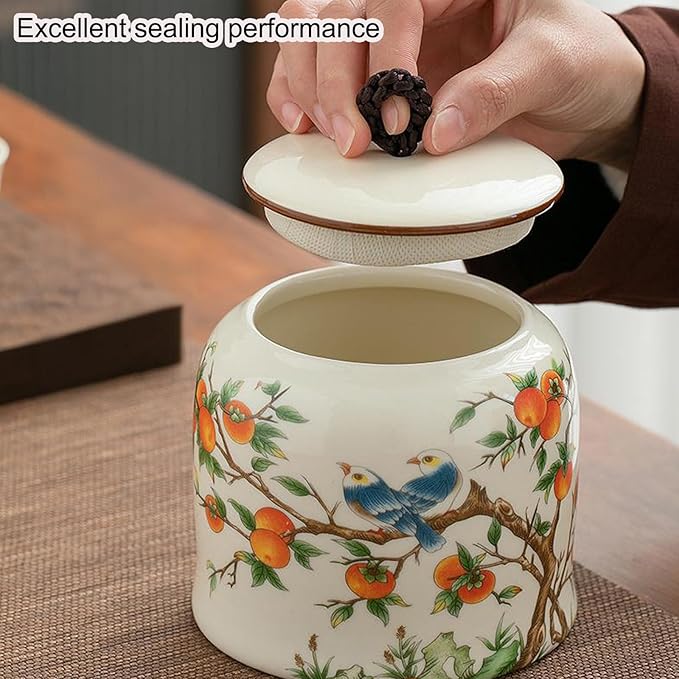 Dxcaicc Traditional Chinese Art Jar - 800Ml Hand-Painted Ceramic Canister with Airtight Lid | Tea Storage Container, Asian Style Farmhouse Decor | Gift for Tea Lovers,C
