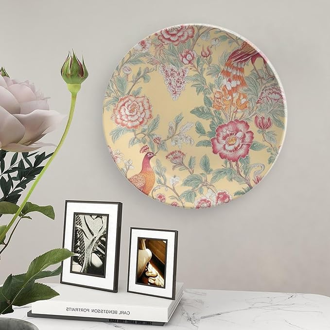 Garden Inspired Chinoiserie Birds Flowers Plates Ceramic of 6", 7", 8", 10", Custom Christmas Design Porcelain Dessert Plate Set Gifts Kitchen Display Decorations Table, Unique Art with Stand