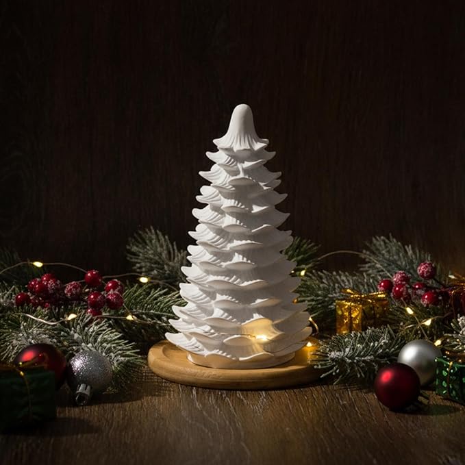 Honeydak Christmas Passive Essential Oil Diffuser Gifts, Christmas Tree Ceramic Diffuser with Wooden Tray for Home Bedroom Bathroom Office Holiday Xmas Decorations