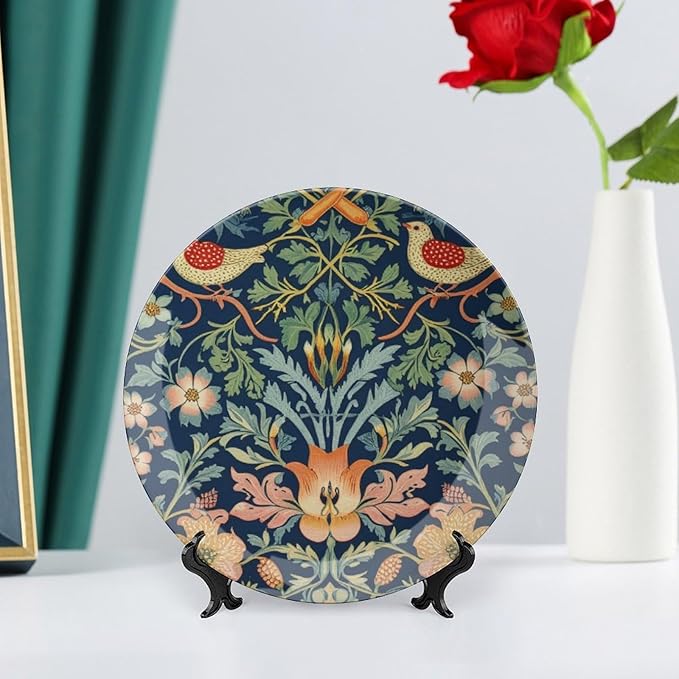 Navy Blue Sage Blue Fashion Plates for Display William Morris Forest Floral Birds Housewarming Gifts Office Supplies Wedding Club Holiday Party Decorations Customize Gifts for Men Women Thanksgiving