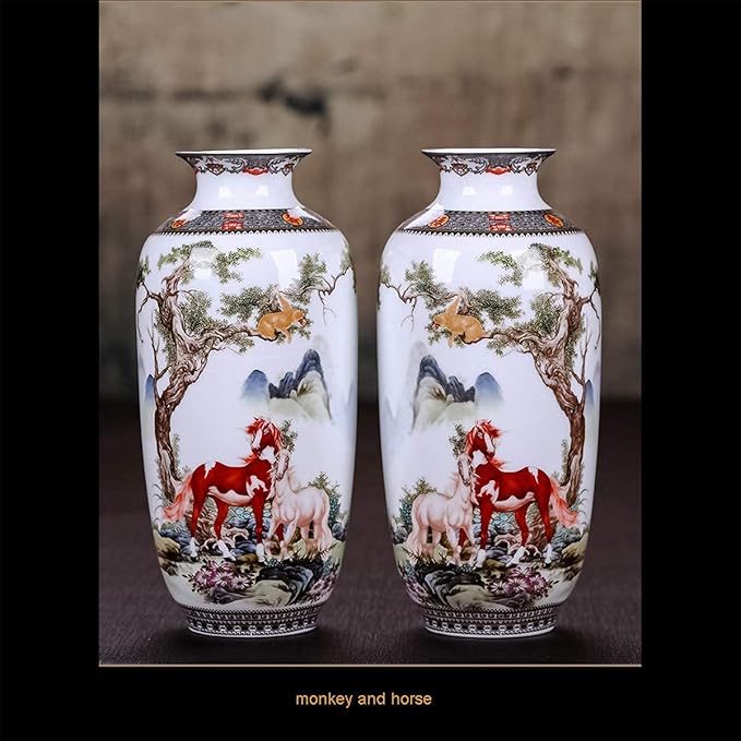 ECYC Chinese Ceramics Vase Handmade Fine Smooth Surface Decorative Animal Horses Vases, 10"