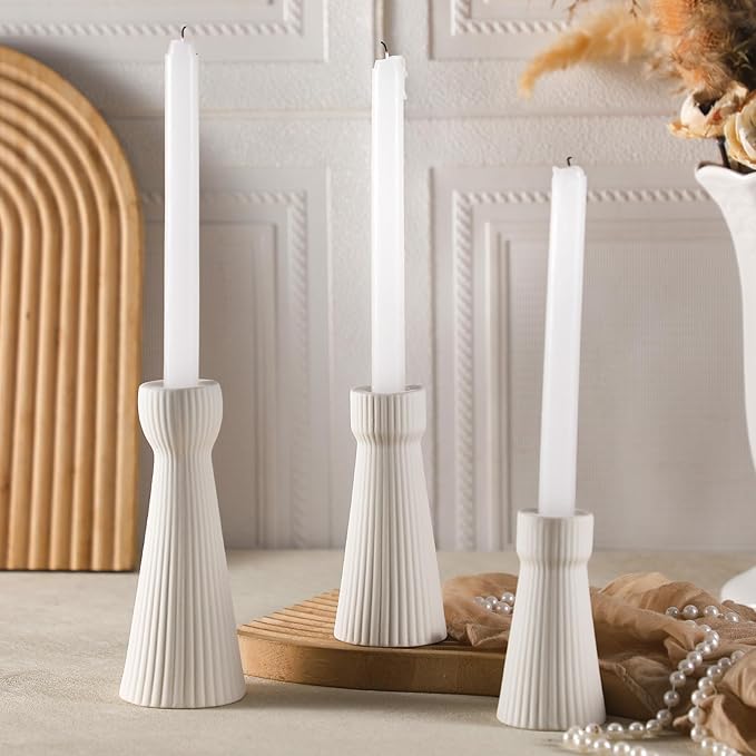 Mumufy 6 Pcs White Taper Candle Holders for Candlesticks Ceramic Candle Stick Modern Decorative Candlestick Stand for Wedding Table Centerpiece Dinner Desktop Decoration Housewarming Gift