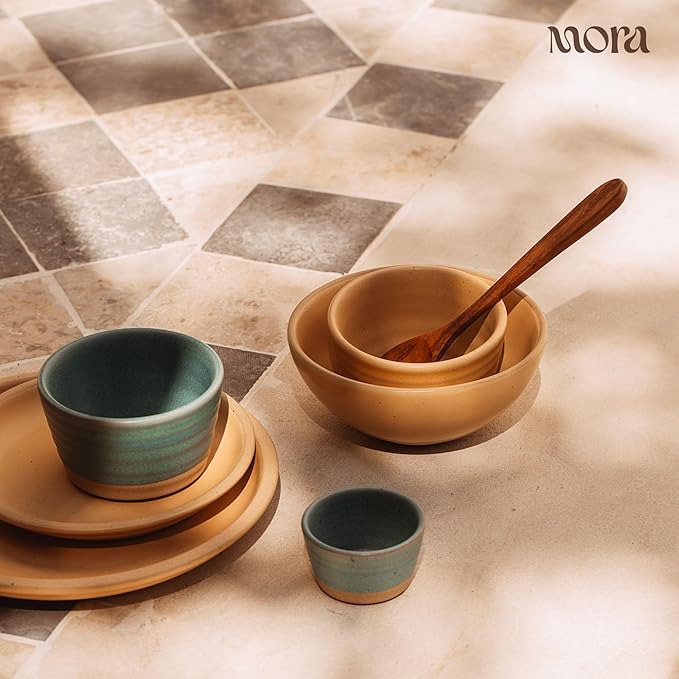 Mora Mini Ramekins Set of 4, 8oz Ceramic Pottery Baking Dishes - Microwave, Oven and Dishwasher Safe - Iris
