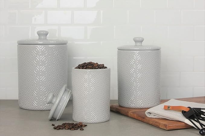 10 Strawberry Street Diamond 3 Piece Canister Set, Gray