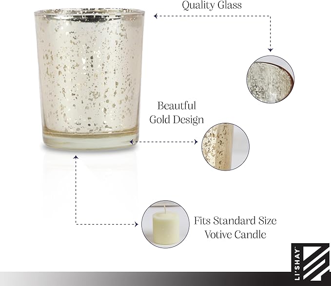 Li'Shay Gold Spot Plated Glass Candle Holder for Votive - Set of 4