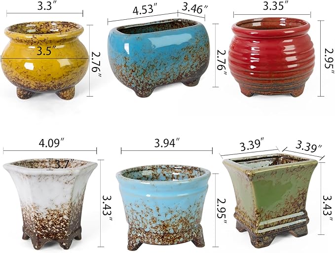 ARTKETTY Succulent Pots - Small Succulent Plant Pot with Drainage Set of 6, Ceramic Cactus Planter Pots for Indoor Unique Flower Planter Container for Home Office Decor